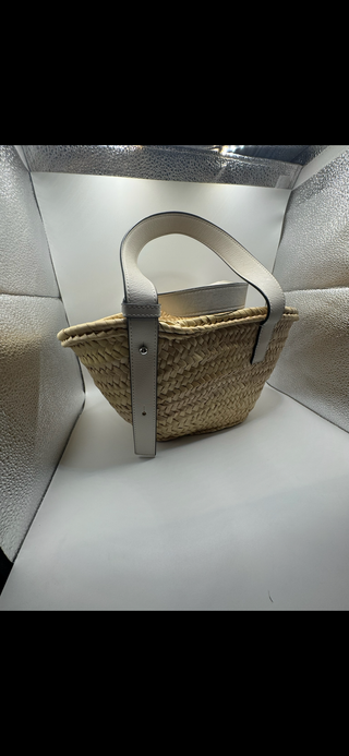 Loewe Raffia Mini Basket Tote – Natural with White Leather