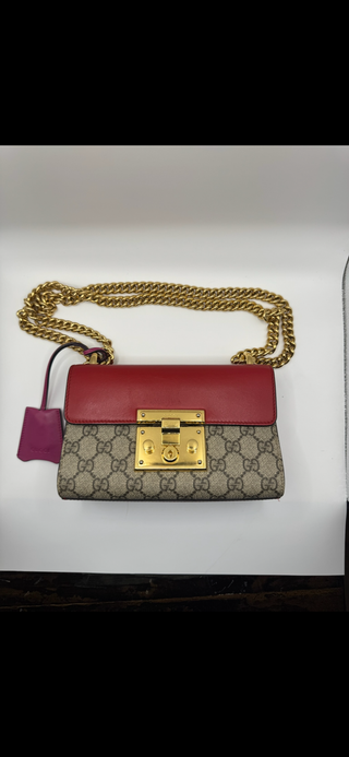 Gucci Padlock Small Shoulder Bag – GG Coated Canvas with Red & Magenta Leather