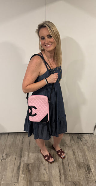 CHANEL Calfskin Quilted Black and Pink Purse