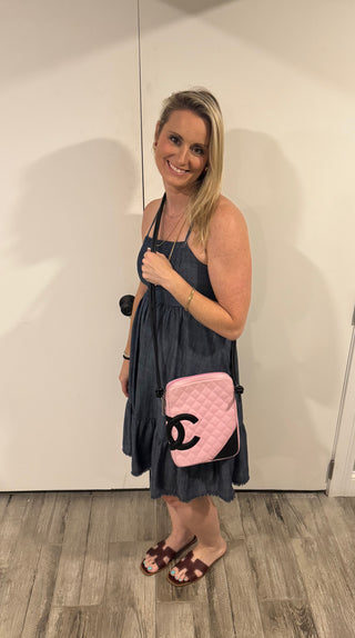 CHANEL Calfskin Quilted Black and Pink Purse