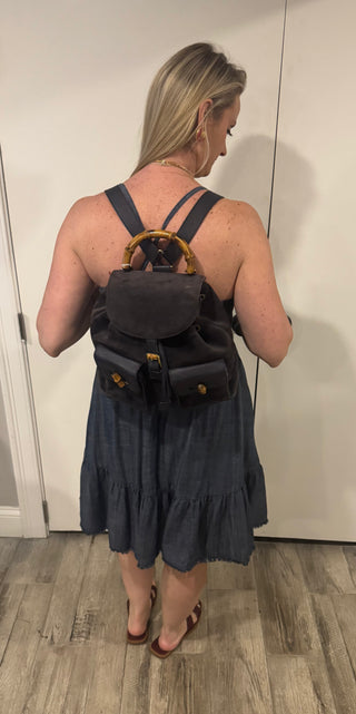 Gucci Navy Blue Bamboo Backpack
