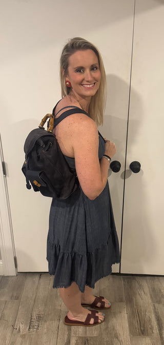 Gucci Navy Blue Bamboo Backpack