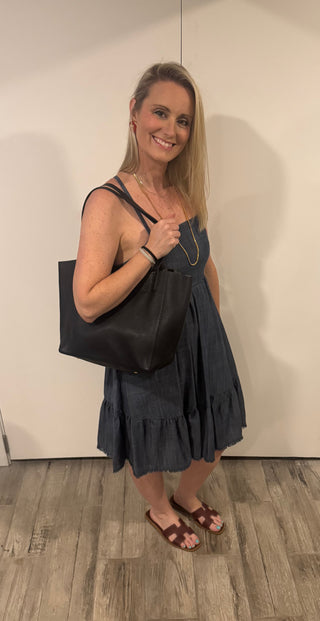 Salvatore Ferragamo Black Pebble Reversible Leather Tote