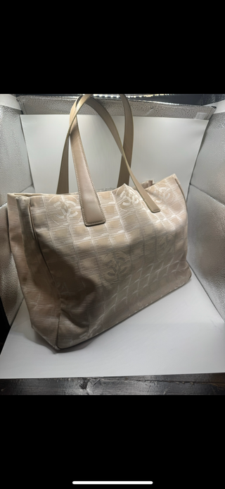 Chanel Travel Line Tote Bag Beige Nylon CC Logo Shopper Handbag