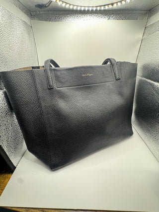 Salvatore Ferragamo Black Pebble Reversible Leather Tote