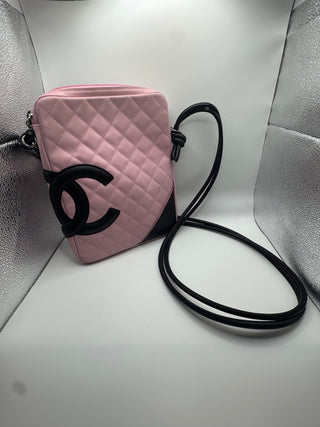 CHANEL Calfskin Quilted Black and Pink Purse