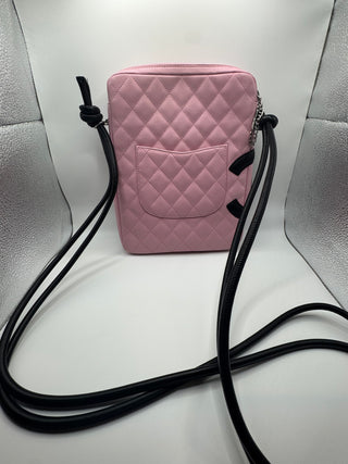 CHANEL Calfskin Quilted Black and Pink Purse