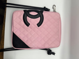 CHANEL Calfskin Quilted Black and Pink Purse