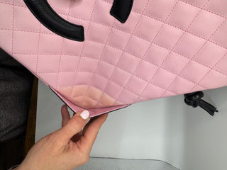 CHANEL Calfskin Quilted Black and Pink Purse