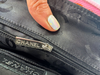 CHANEL Calfskin Quilted Black and Pink Purse