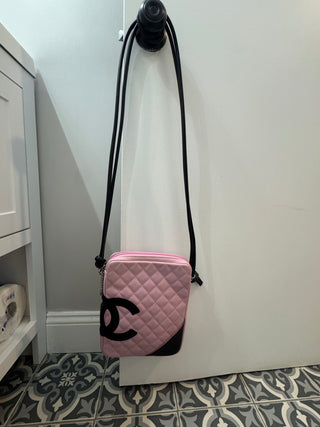 CHANEL Calfskin Quilted Black and Pink Purse
