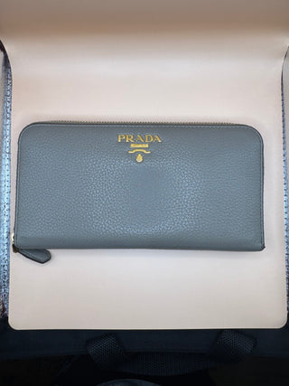 Prada Gray Daino Leather Zippy Wallet