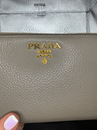 Prada Gray Daino Leather Zippy Wallet