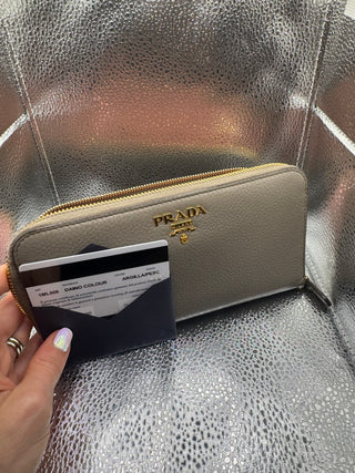 Prada Gray Daino Leather Zippy Wallet
