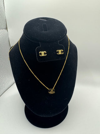 Celine Replica Gold Triumph Earrings and Necklace Set