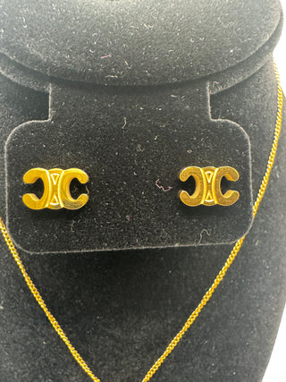 Celine Replica Gold Triumph Earrings and Necklace Set