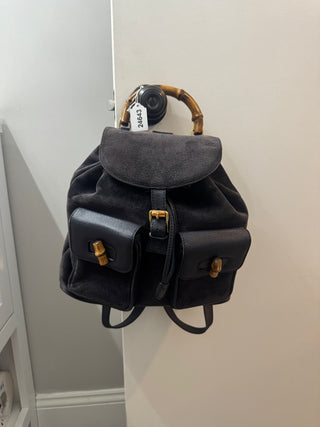 Gucci Navy Blue Bamboo Backpack