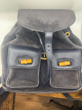 Gucci Navy Blue Bamboo Backpack