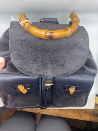 Gucci Navy Blue Bamboo Backpack