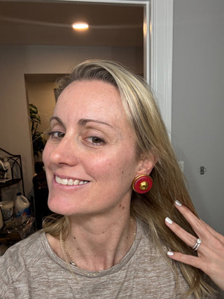 HERMES Leather and Gold Tone Earrings