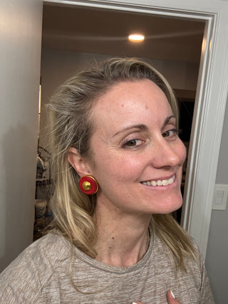 HERMES Leather and Gold Tone Earrings
