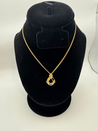 Christian Dior Black and Gold Diamond Pendant on Chain - Vintage