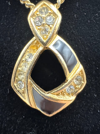 Christian Dior Black and Gold Diamond Pendant on Chain - Vintage