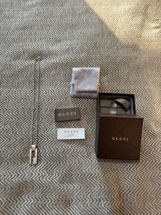 Gucci Silver Open Bar Pendant Necklace