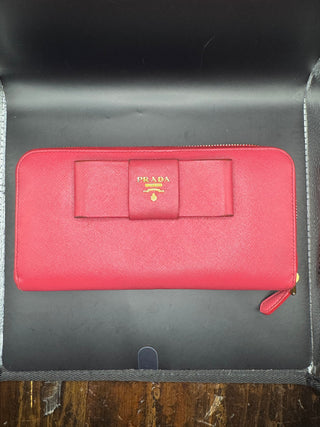 Prada Saffiano Fiocco Peonia Ribbon Bifold Wallet